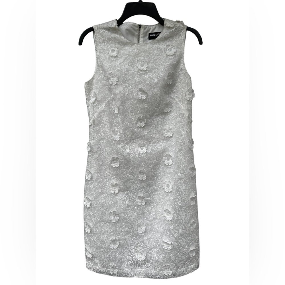 Karl Lagerfield Floral Appliqué Dress White Bridal A-Line Dress High Neck Size 2